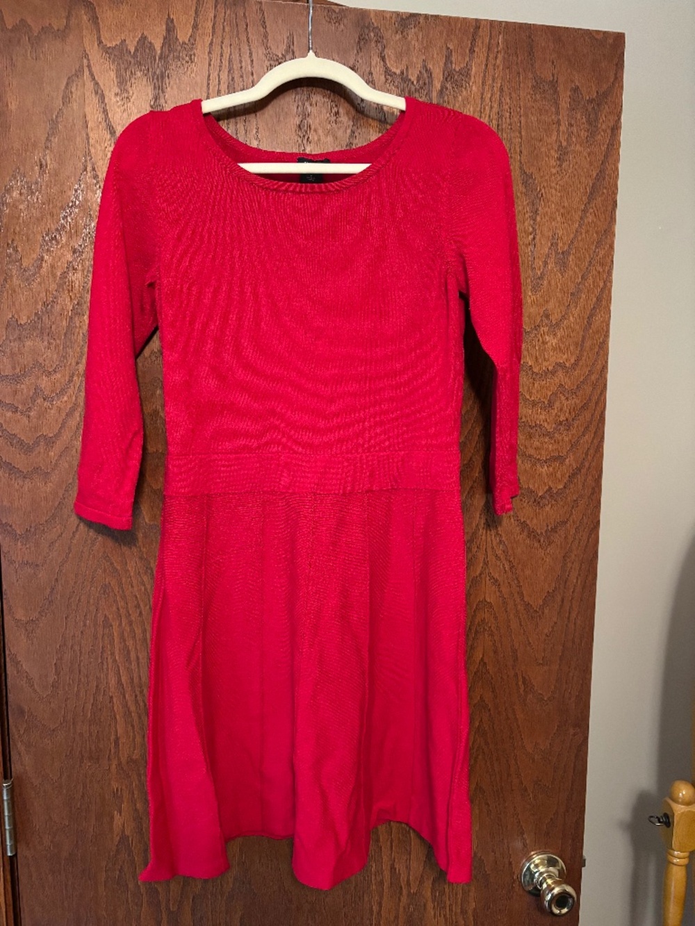 Ann Taylor fit & flare pleated red sweater dress